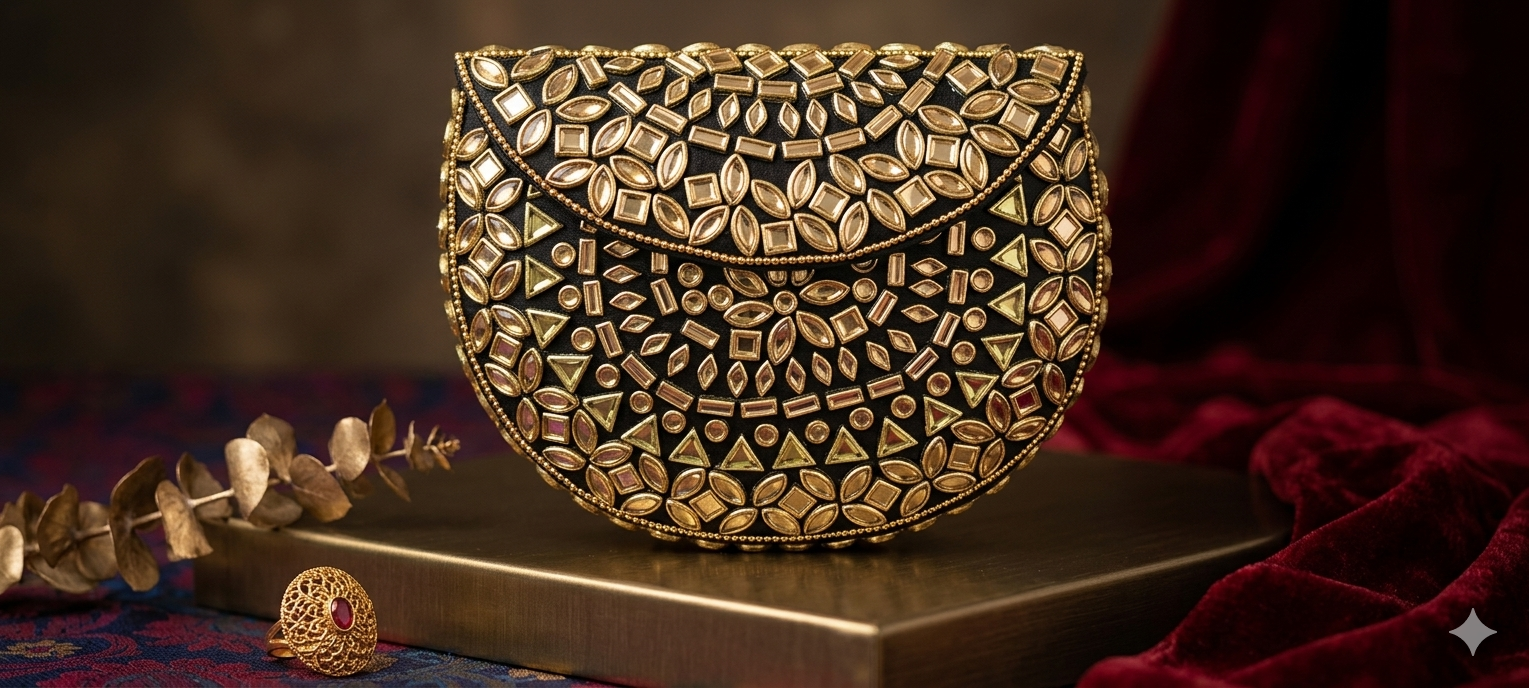 Kundan Half-Moon Clutch