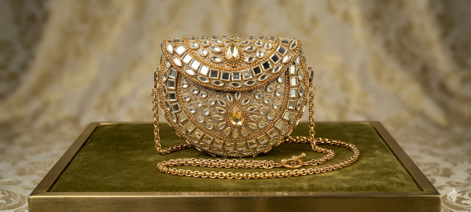 Golden Mirror Saddle Clutch