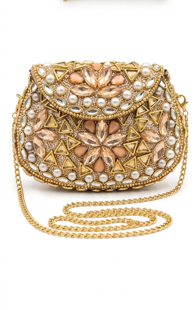 Rose Pearl Kundan Clutch