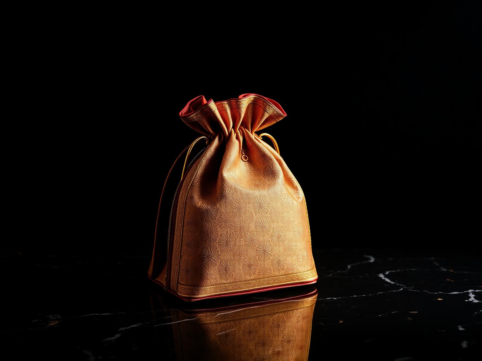Luxury handcrafted Indian embroidered bag with gold zari work